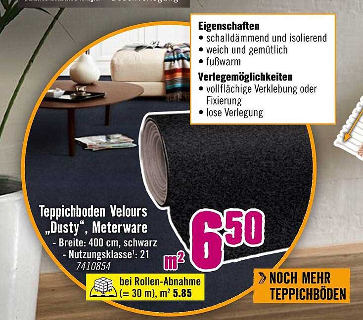 Teppichboden Velours "Dusty", Meterware.