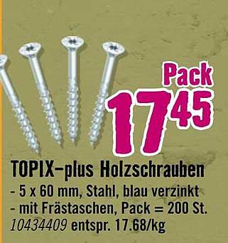TOPIX-plus Holzschrauben 5 x 60 mm - Packung zu 200 Stück