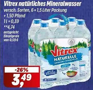 Vitrex natürliches Mineralwasser, 6 x 1,5 Liter