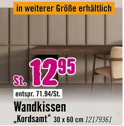Wandkissen "Kordsamt" 30 x 60 cm
