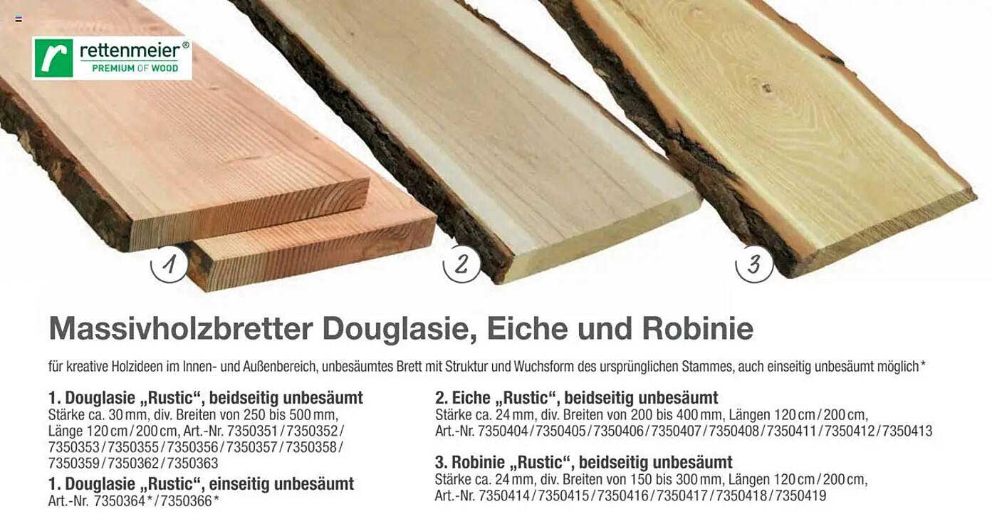 Massivholzbrett Douglasie, Eiche und Robinie