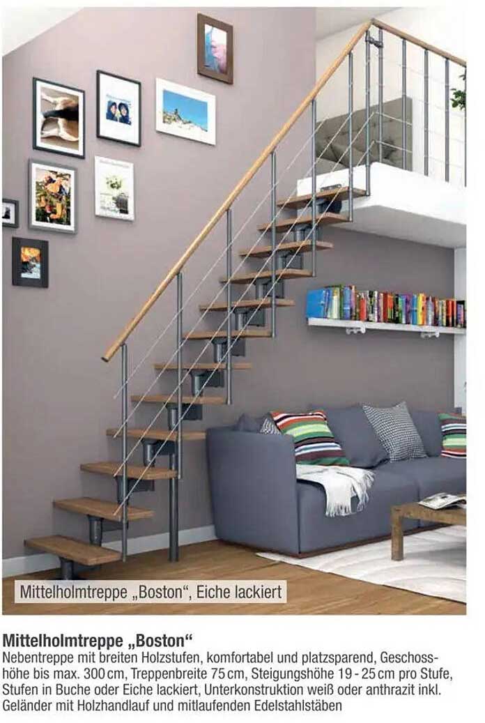 Mittelholmtreppe „Boston“, Eiche lackiert