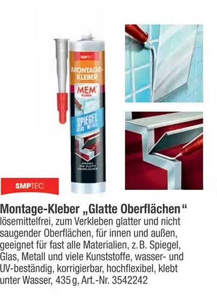Montage-Kleber „Glatte Oberflächen“