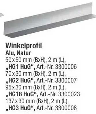 Winkelprofil Alu, Natur