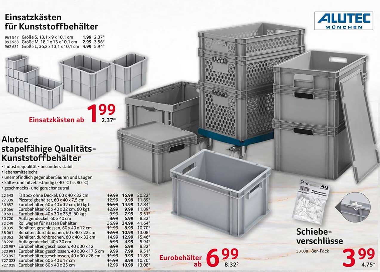 Einsatzkästen für Kunststoffbehälter ab 1,99 €