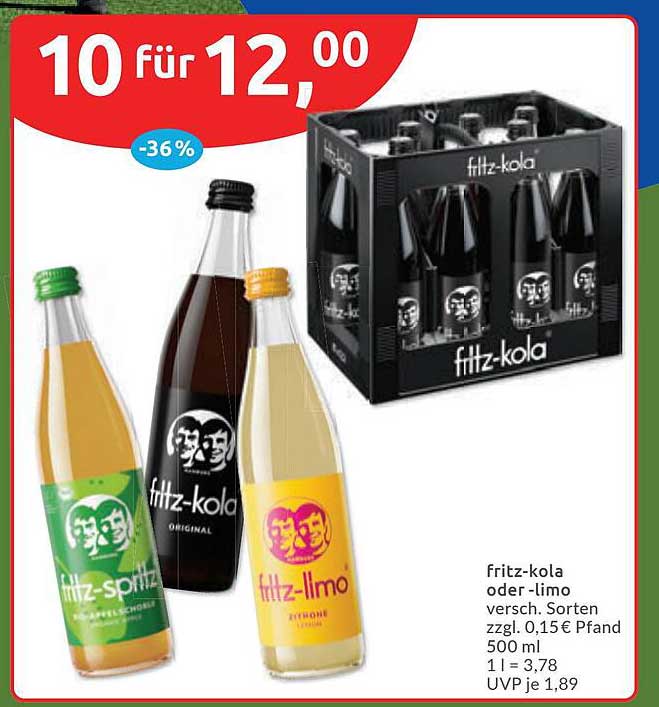 fritz-kola oder -limo versch. Sorten