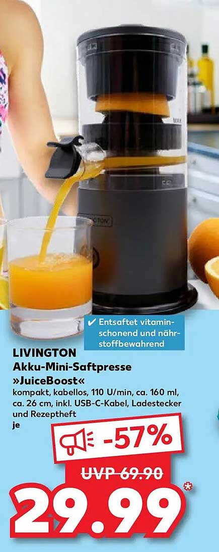LIVINGTON Akku-Mini-Saftpresse »JuiceBoost«