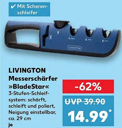 LIVINGTON Messerschärfer »BladeStar« 3-Stufen-Schleifsystem: schärft, schleift und poliert, Neigung einstellbar, ca. 29 cm