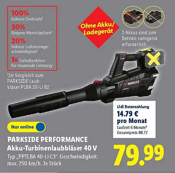 PARKSIDE PERFORMANCE Akku-Turbinenlaubbläser 40 V