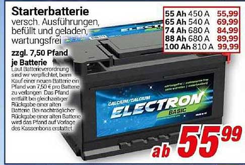 Starterbatterie versch. Ausführungen, befüllt und geladen, wartungsfrei