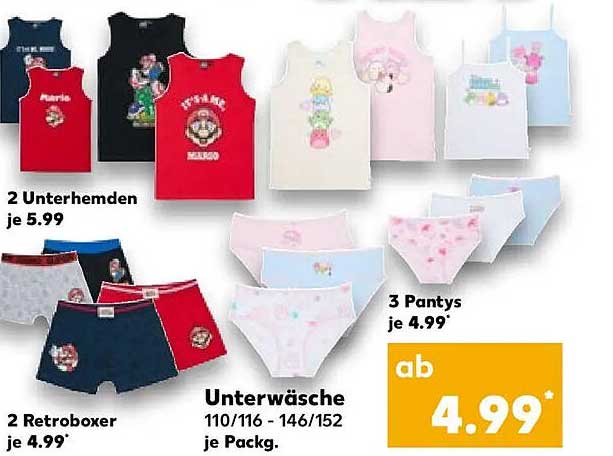 Unterwäsche 110/116 - 146/152 je Pack.