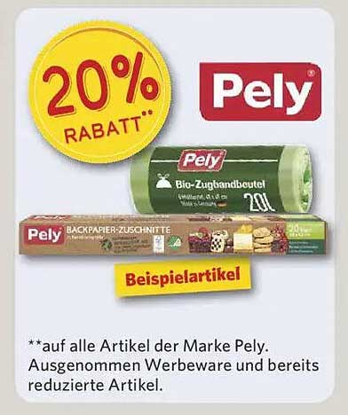 20% Rabatt auf alle Artikel der Marke Pely