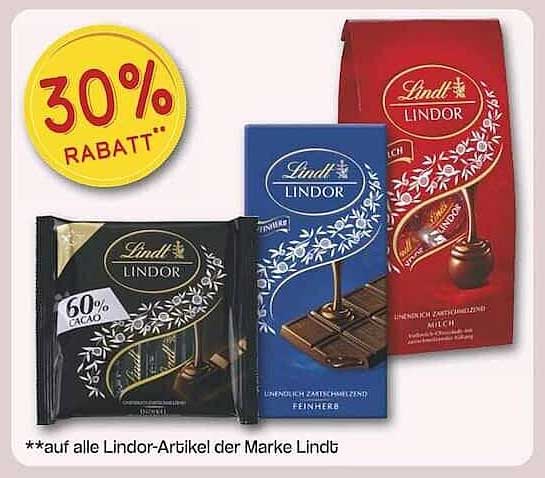 30% Rabatt auf alle Lindor-Artikel der Marke Lindt