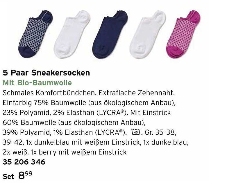 5 Paar Sneakersocken Mit Bio-Baumwolle