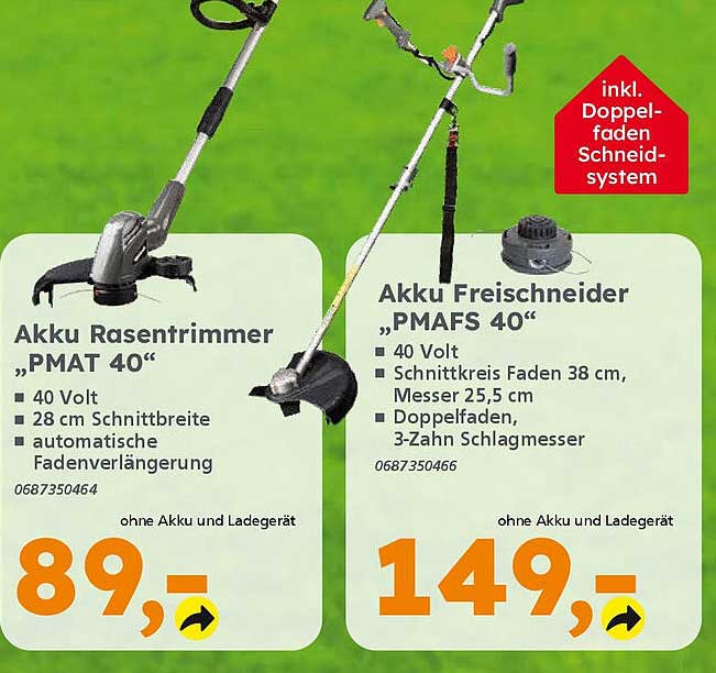 Akku Rasentrimmer "PMAT 40" und Akku Freischneider "PMAFS 40"