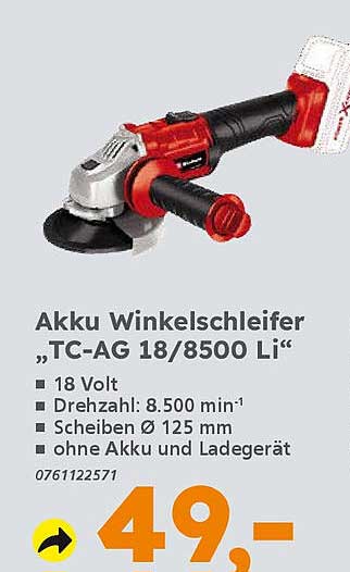 Akku Winkelschleifer „TC-AG 18/8500 Li“