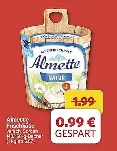 Almette Frischkäse, verschiedene Sorten 140/150-g-Becher
