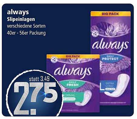 always Slipeinlagen - verschiedene Sorten