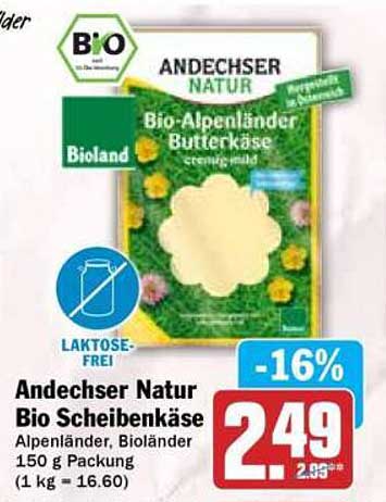Andechser Natur Bio Scheibenkäse Alpenländer 150 g Packung