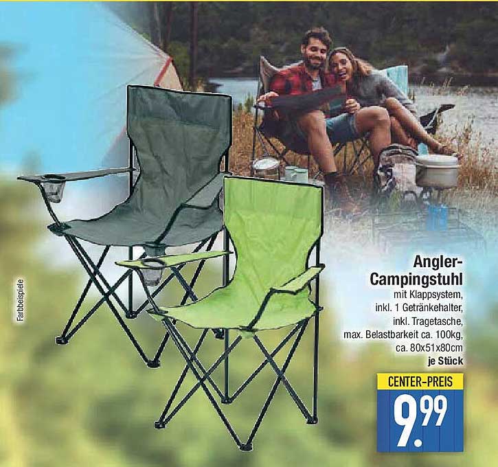Angler-Campingstuhl mit Klappsystem inkl. Getränkehalter und Tragetasche