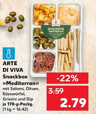ARTE DI VIVA Snackbox »Mediterran« mit Salami, Oliven, Käsewürfel, Grissini und Dip je 170-g-Pack.