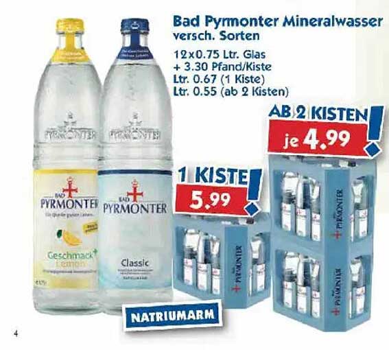 Bad Pyrmonter Mineralwasser verschieden Sorten