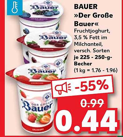 BAUER »Der Große Bauer« Fruchtjoghurt, 3,5 % Fett im Milchanteil, versch. Sorten je 225 - 250-g-Becher