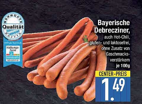 Bayerische Debrecziner, auch Hot-Chili, gluten- und laktosefrei, ohne Zusatz von Geschmacksverstärkern