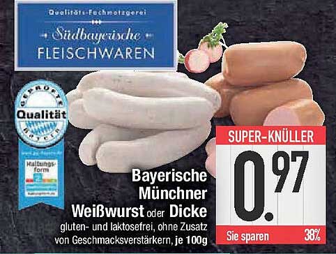 Bayerische Münchner Weißwurst oder Dicke