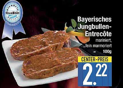 Bayerisches Jungbullen-Entrecôte mariniert, fein marmoriert 100g