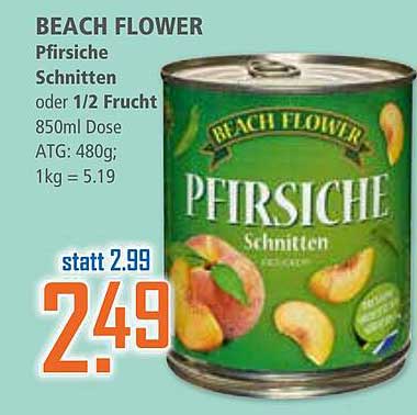 BEACH FLOWER Pfirsiche Schnitzen oder 1/2 Frucht 850ml Dose