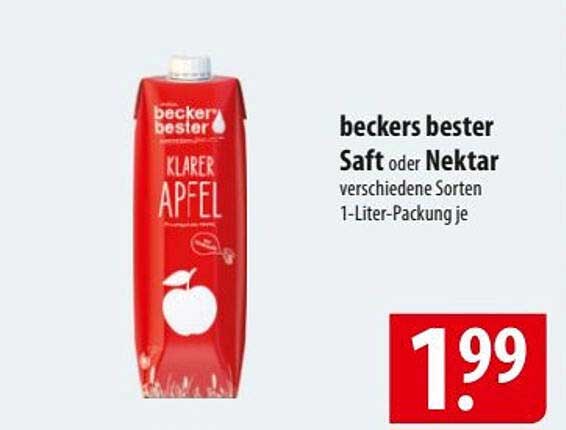 beckers bester Saft oder Nektar Klarer Apfel 1-Liter-Packung