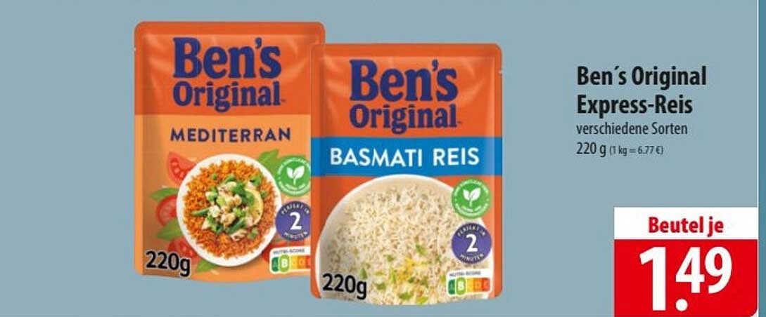 Ben's Original Express-Reis verschiedene Sorten 220 g für nur 1,49 €