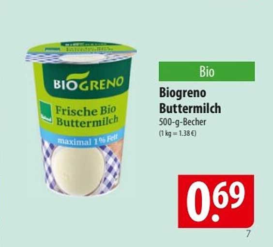 Biogreno Frische Bio Buttermilch 500-g-Becher