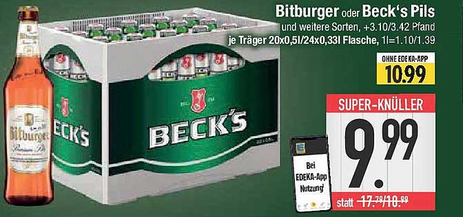Bitburger oder Beck's Pils im Angebot – 20er Träger
