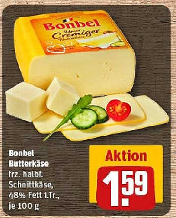 Bonbel Butterkäse, frz. halb. Schnittkäse, 48% Fett i.Tr., je 100 g