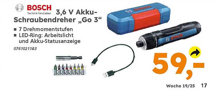 BOSCH 3,6 V Akku-Schraubendreher „Go 3“