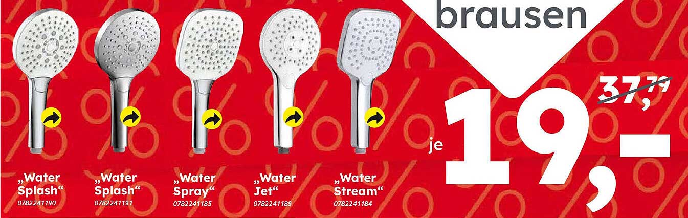 Brausen "Water Splash", "Water Spray", "Water Jet" und "Water Stream"