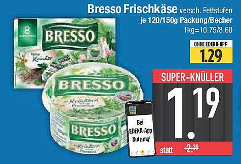 Bresso Frischkäse verschieden. Fettstufen je 120/150g Packung/Becher