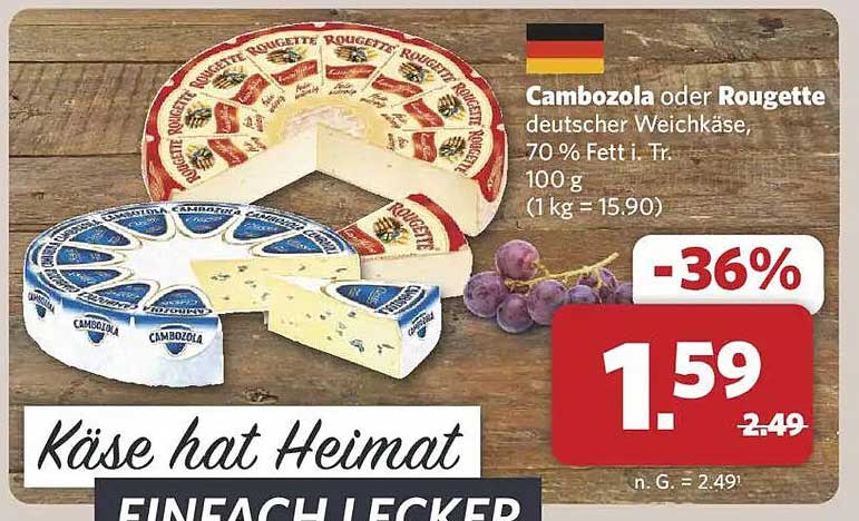Cambozola oder Rougette deutscher Weichkäse, 70 % Fett i. Tr.