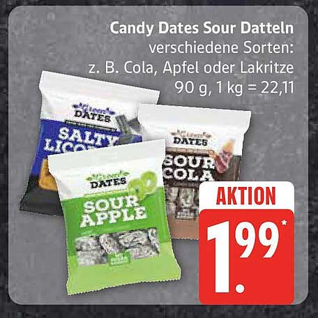 Candy Dates Sour Datteln – Verschiedene Sorten: z. B. Cola, Apfel oder Lakritze
