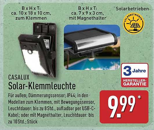 CASALUX Solar-Klemmleuchte