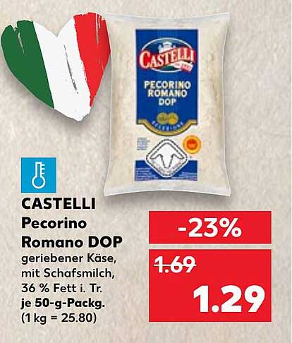 CASTELLI Pecorino Romano DOP geriebener Käse 50 g