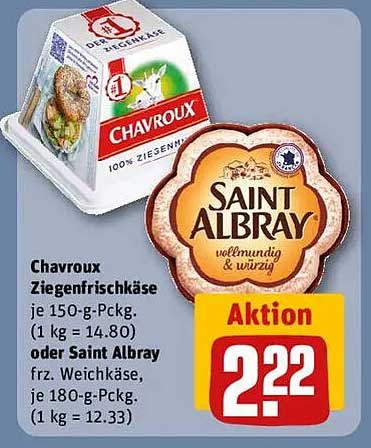 Chavroux Ziegenfrischkäse 150-g-Packung oder Saint Albray 180-g-Packung
