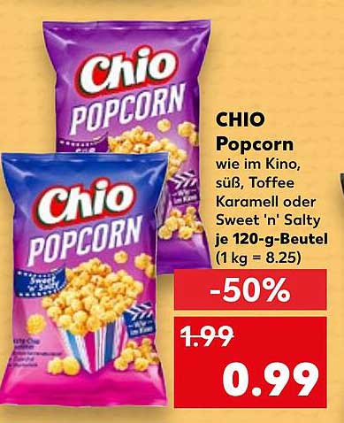 CHIO Popcorn wie im Kino, süß, Toffee Karamell oder Sweet 'n' Salty je 120-g-Beutel