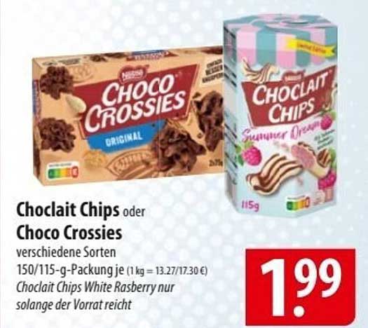 Choclat Chips oder Choco Crossies - verschiedene Sorten