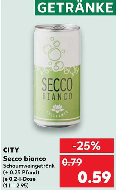 CITY Secco bianco Schaumweingetränk je 0,2-l-Dose