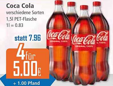 Coca Cola verschiedene Sorten 1,5L PET-Flasche 4 für 5,00 €