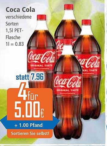 Coca Cola verschiedene Sorten 1,5l PET-Flasche 4 für 5,00 €