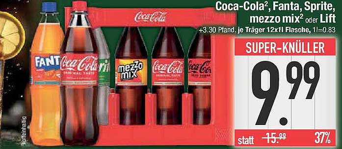 Coca-Cola², Fanta, Sprite, mezzo mix² oder Lift 12x1l - SUPER-KNÜLLER